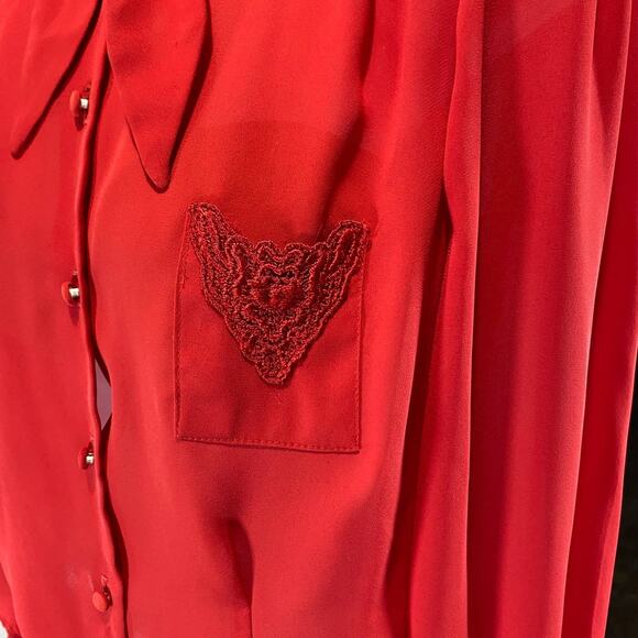 CHERI-ALAN Ltd. NewYork Embroidered Red Retro/Vintage blouse - Picture 4 of 12